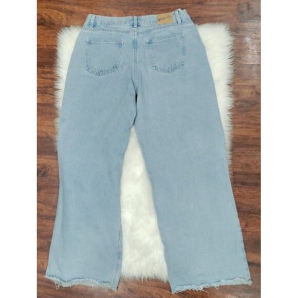 White Fox Light Blue Raw Hem Wide Leg Denim Jeans Size Medium - Picture 4 of 13